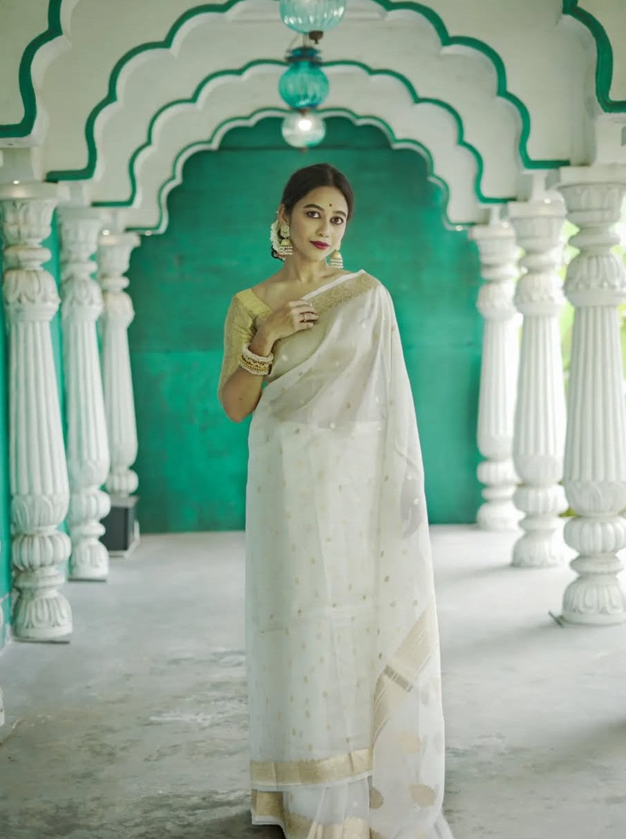 White Silk Saree