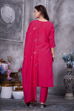 Pink Roman Silk Kurti Pant Set