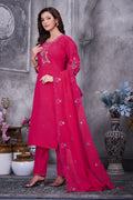 Pink Roman Silk Kurti Pant Set