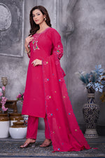 Pink Roman Silk Kurti Pant Set