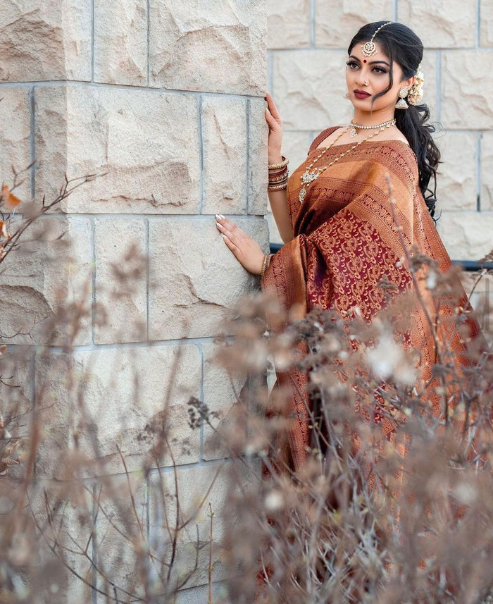 Elegant Brown Jacquard Saree for Timeless Ethnic Style