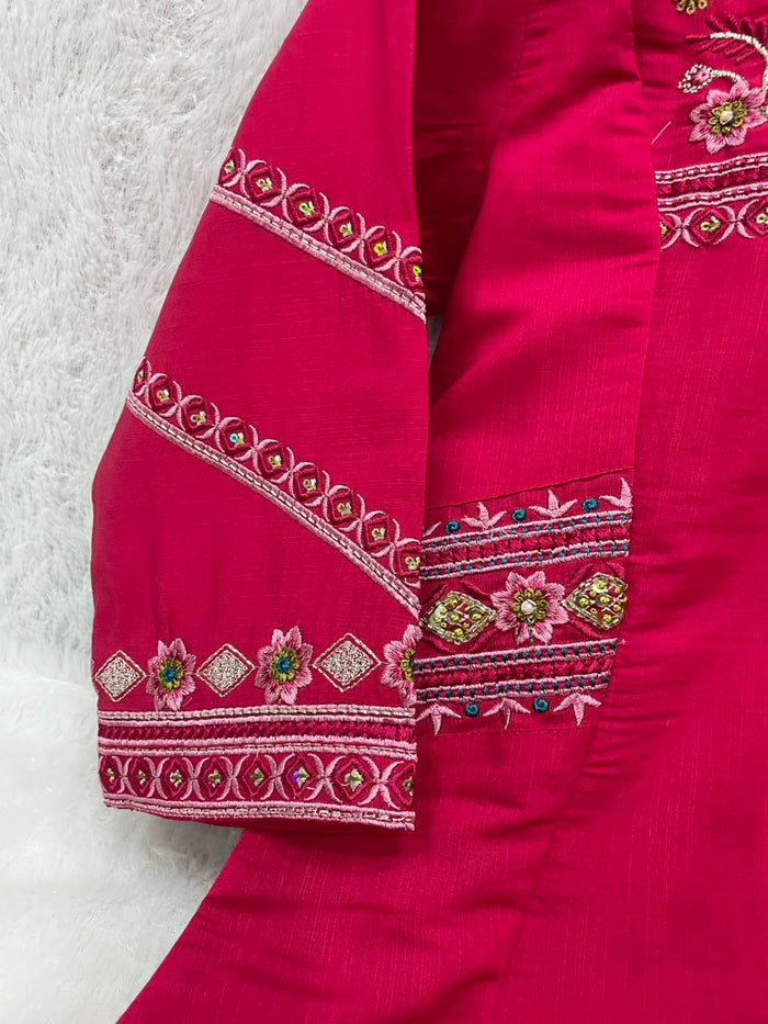 Rani Pink Mango Silk Anarkali Set