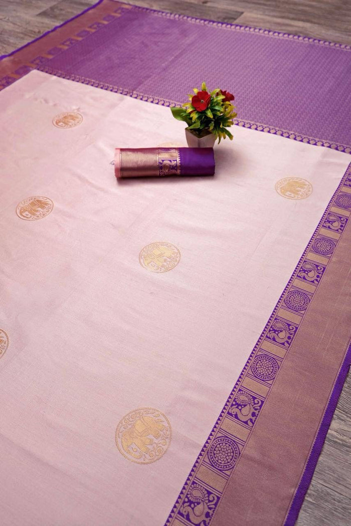 Elegant Peach Purple Jacquard Saree – Festive & Party Wear