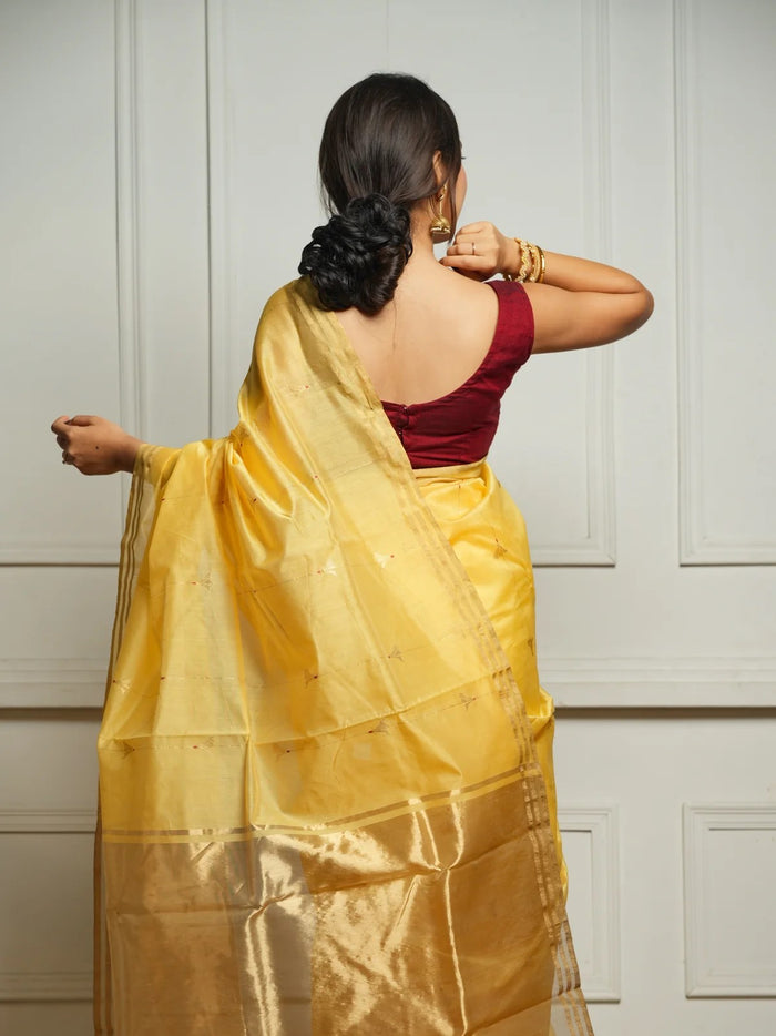 Yellow Cotton Silk Saree – Soft Linen Feel with Rich Jacquard Pallu