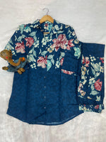 Teal Blue Pure Cotton Printed Co-Ord Set