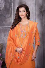 Orange Roman Silk Kurti Pant Set