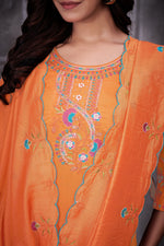 Orange Roman Silk Kurti Pant Set