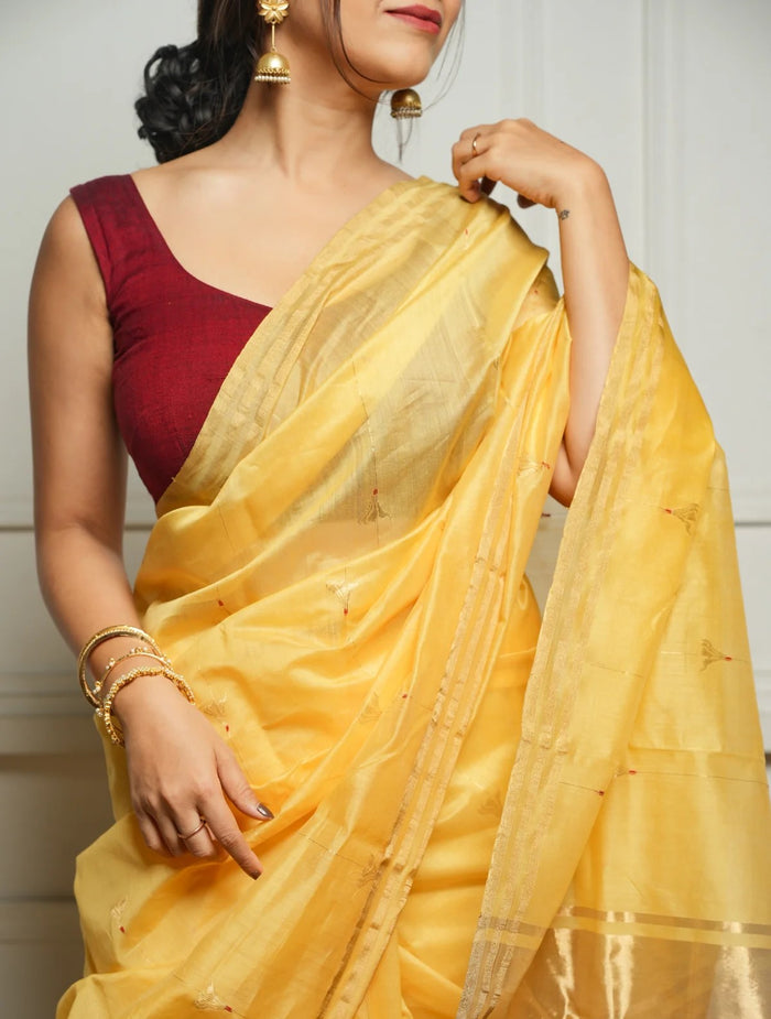 Yellow Cotton Silk Saree – Soft Linen Feel with Rich Jacquard Pallu