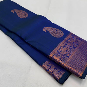 Navy Blue Jacquard Saree – Classic Elegance with Premium Weave