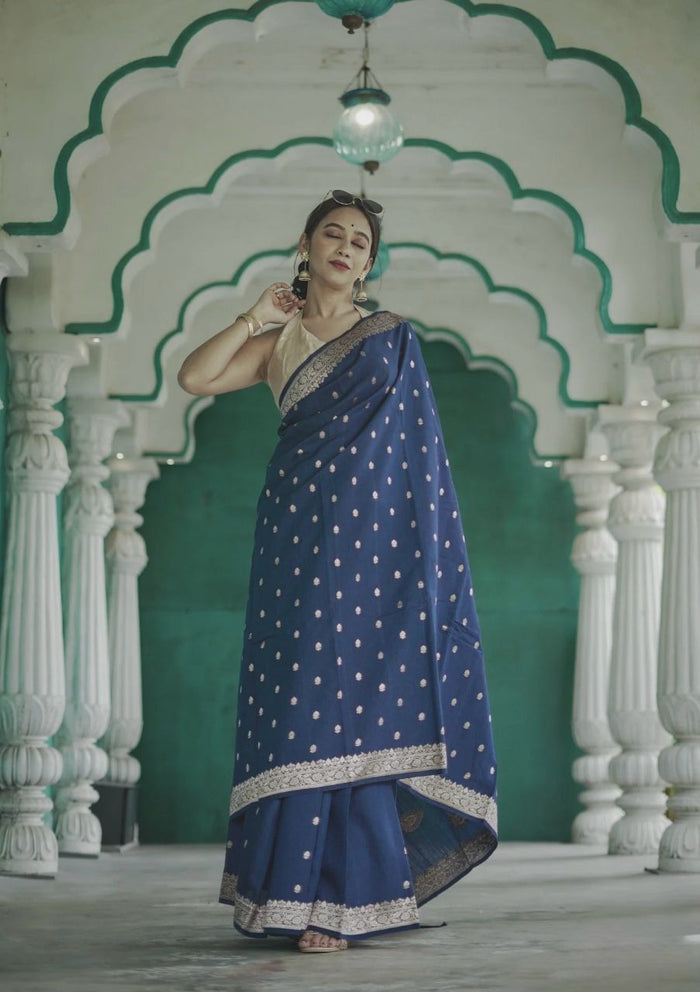 Royal Blue Jacquard Saree – Timeless Elegance with Premium Woven Detailing