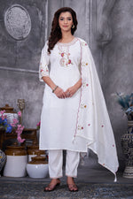 White Roman Silk Kurti Pant Set