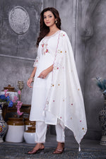 White Roman Silk Kurti Pant Set
