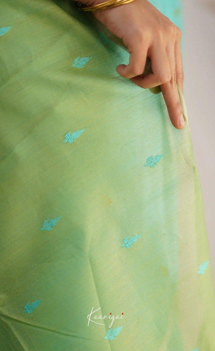 Sky Pista Jacquard Saree – Soft Pastel Elegance with Rich Woven Detail