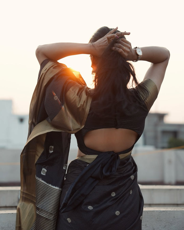 Elegant Black Jacquard Saree for Timeless Festive & Party Wear