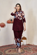 Wine Maroon Pure Cotton Printed Co-Ord Set