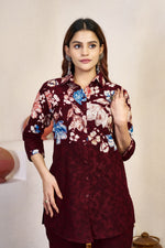 Wine Maroon Pure Cotton Printed Co-Ord Set