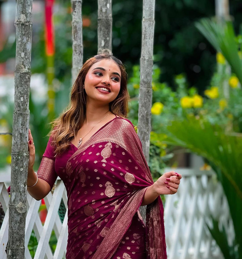 Royal Wine Jacquard Saree