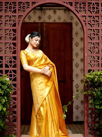 Sunshine Yellow Jacquard Saree – Elegant Woven Design with Rich Traditional Charm