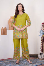 Lemon Yellow Pure Cotton Printed Co-Ord Set – Trendy Women’s Top & Bottom Set