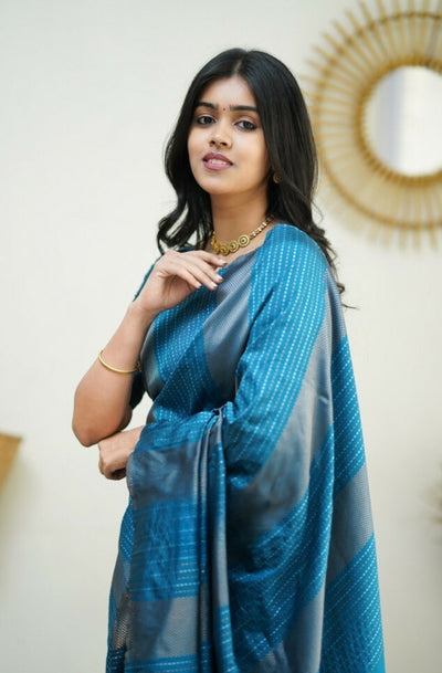 Sky Blue Jacquard Saree