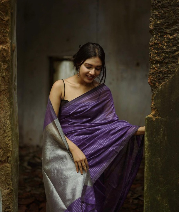 Purple Grey Jacquard Saree for Elegant Festive & Special Occasion Wear
