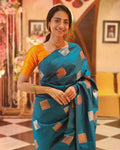 Elegant Tea Blue Jacquard Saree – Premium Indian Traditional Wear for Women