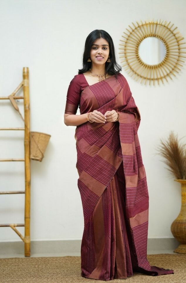 Elegant Maroon Jacquard Saree for Festive & Wedding Wear