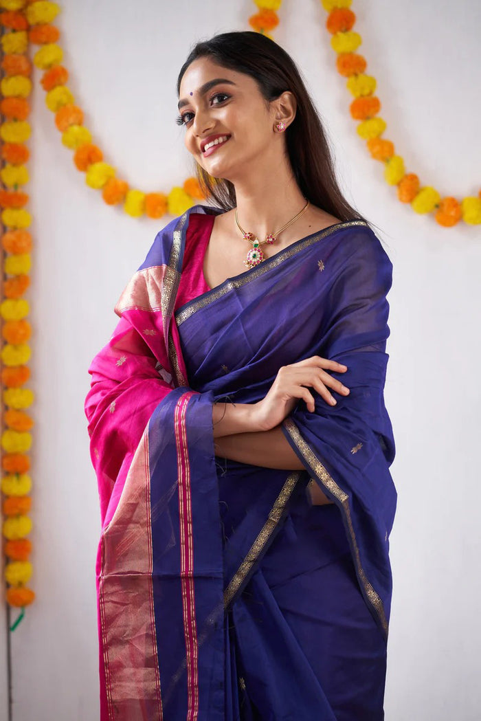 Blue Pink Jacquard Saree for Luxurious Festive & Party Wear Elegance
