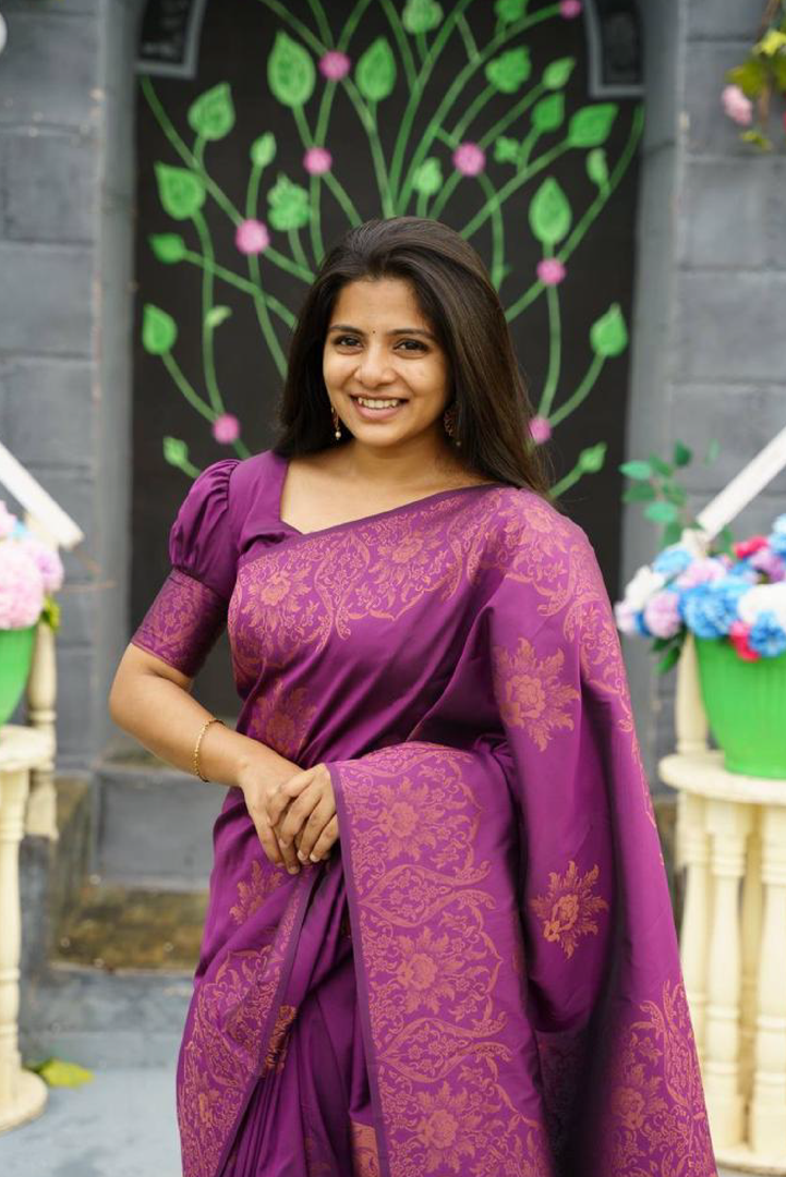 Luxury Dark Purple Jacquard Saree