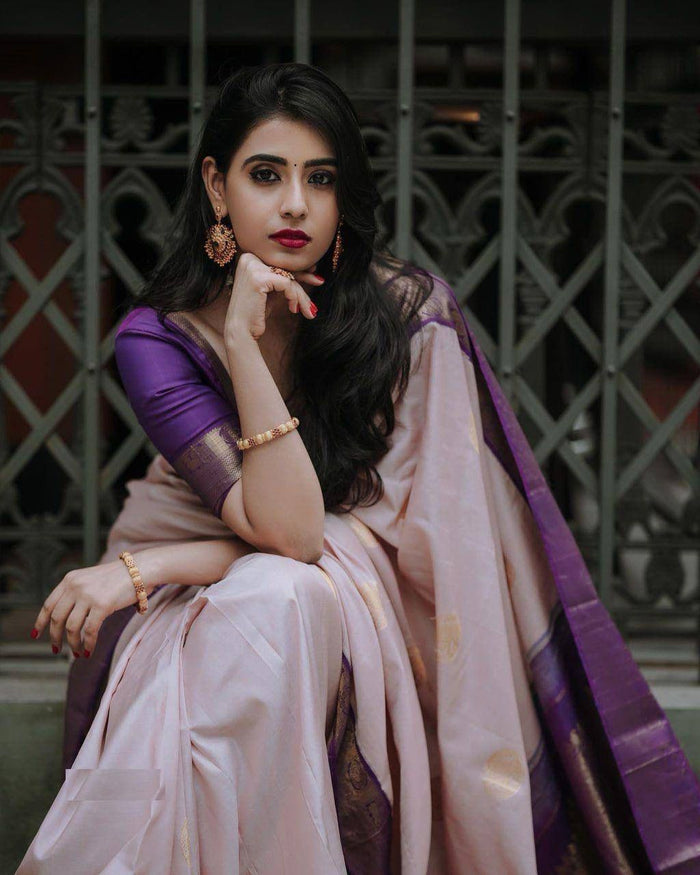 Elegant Peach Purple Jacquard Saree – Festive & Party Wear
