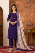 Women’s Purple Embroidered Kurta Set with Printed Dupatta