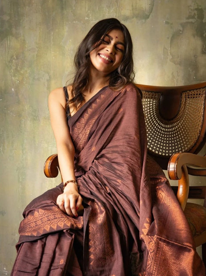 Luxurious Coffee Jacquard Saree – Elegant Festive & Party Wear Saree for Women