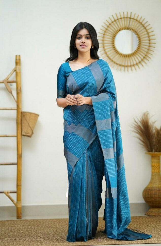 Sky Blue Jacquard Saree