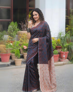 Elegant Navy Blue Jacquard Saree