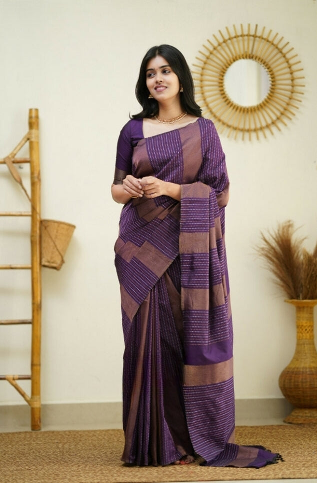 Royal Purple Jacquard Saree for Festive & Wedding Elegance