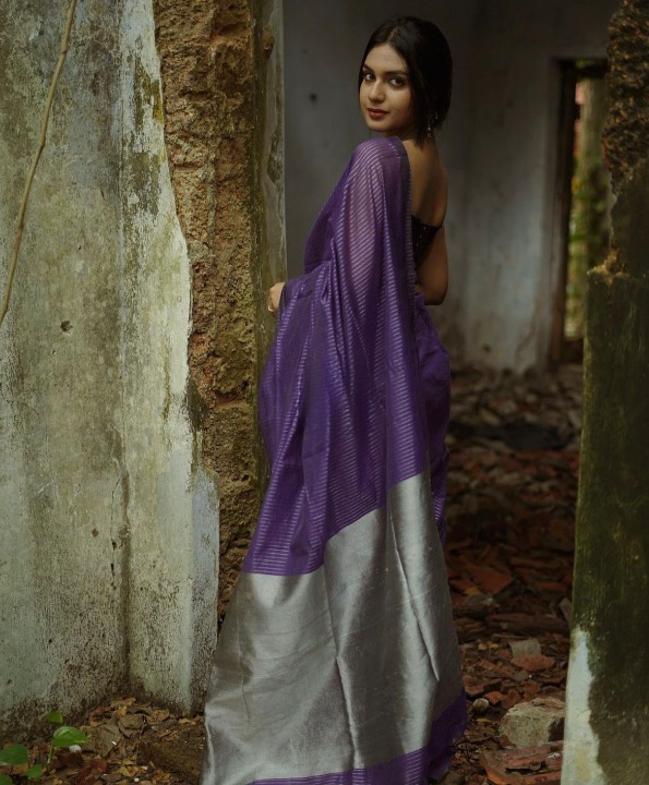 Purple Grey Jacquard Saree