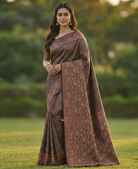 Brown Jacquard Saree – Rich Woven Texture for Classic & Festive Elegance