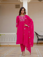 Pink Viscose Mango Silk Embroidered Kurti Set