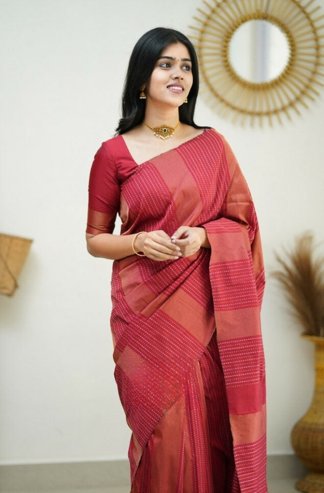 Luxurious Red Jacquard Saree