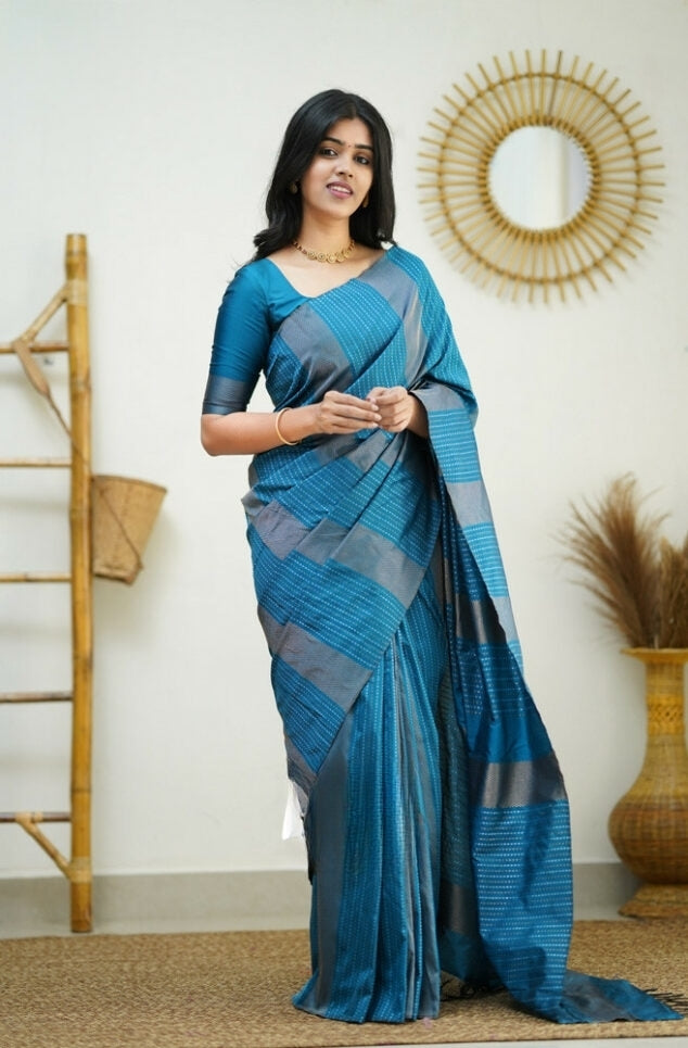 Sky Blue Jacquard Saree