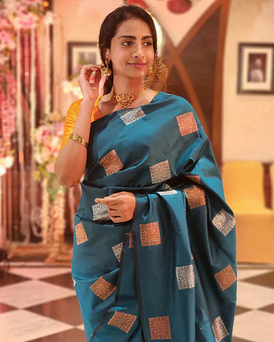 Elegant Tea Blue Jacquard Saree