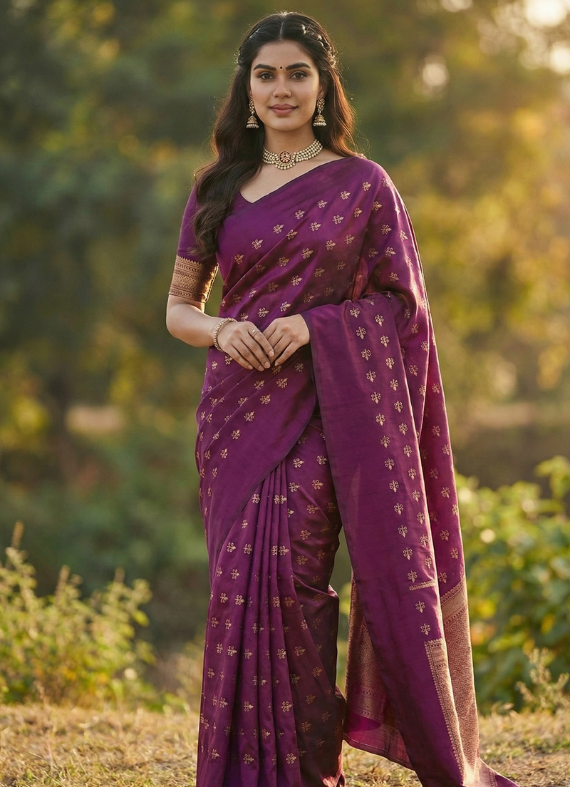 Wine Jacquard Saree