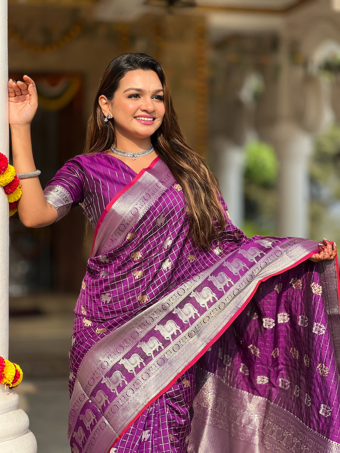 Premium Purple Jacquard Saree – Rich Weave for Festive & Traditional Elegance