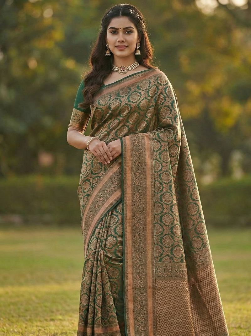 Mahendi Green Jacquard Saree