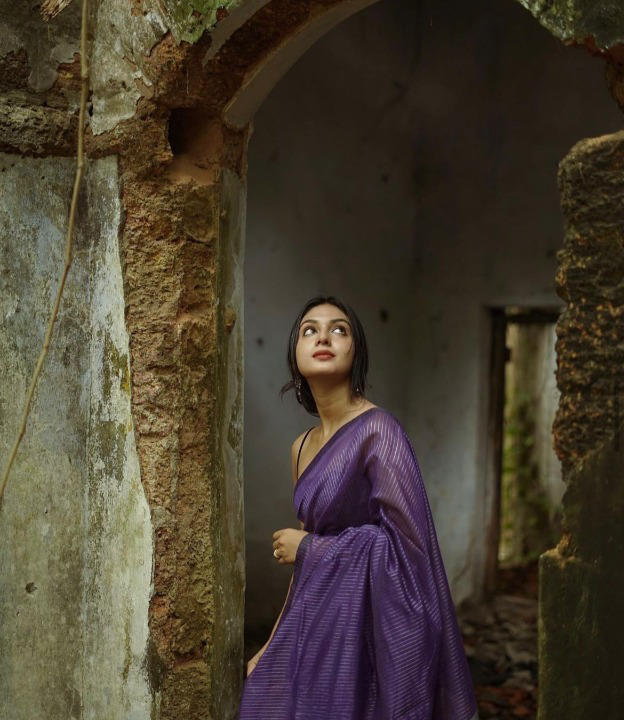 Purple Grey Jacquard Saree for Elegant Festive & Special Occasion Wear