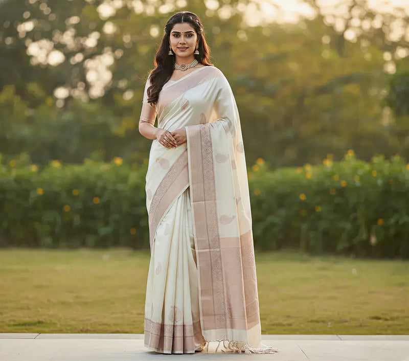 Off White Jacquard Saree