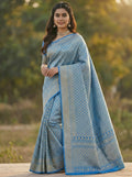Royal Blue Jacquard Saree – Elegant Woven Design & Festive-Ready Style