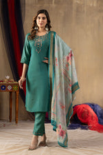 Rama Green Shimmer Gold Silk Multi Embroidered Suit Set