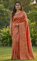 Orange Jacquard Saree – Premium Festive Wear with Elegant Woven Detailing