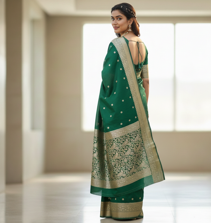Bottle Green Jacquard Saree for Women – Rich Festive & Wedding Wear Elegance